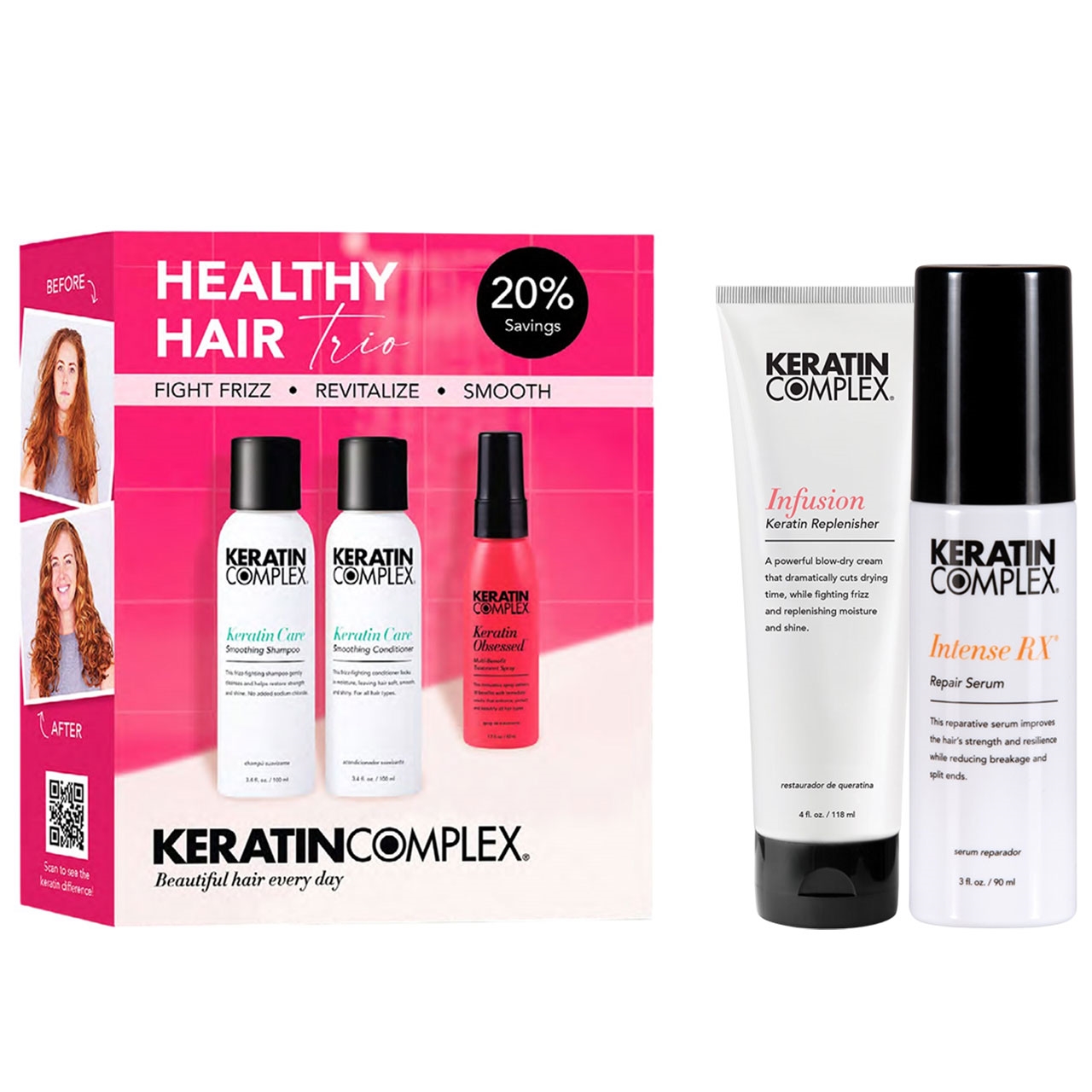 Keratin Complex Buy 6 Healthy Hair Trio Kit, Get 1 Infusion Keratin Replenisher & 1 Intense RX Repair Serum FREE! 8 pc.